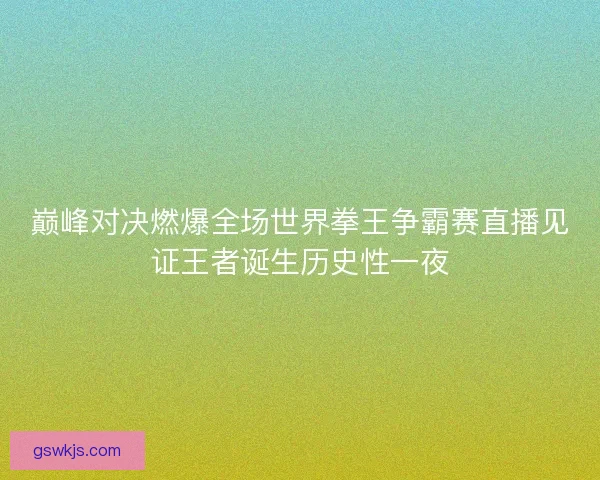 巅峰对决燃爆全场世界拳王争霸赛直播见证王者诞生历史性一夜
