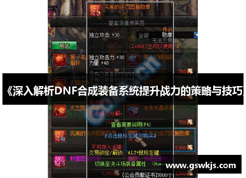 《深入解析DNF合成装备系统提升战力的策略与技巧》